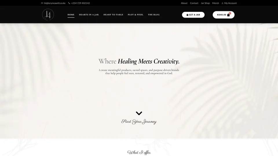 Loryne Awiti website homepage: Where Healing Meets Creativity