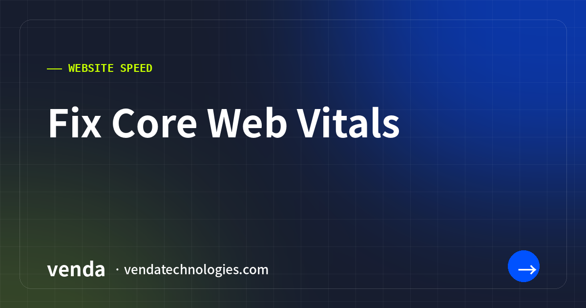 Mobile phone loading a business website beside a Core Web Vitals report showing LCP, INP and CLS scores
