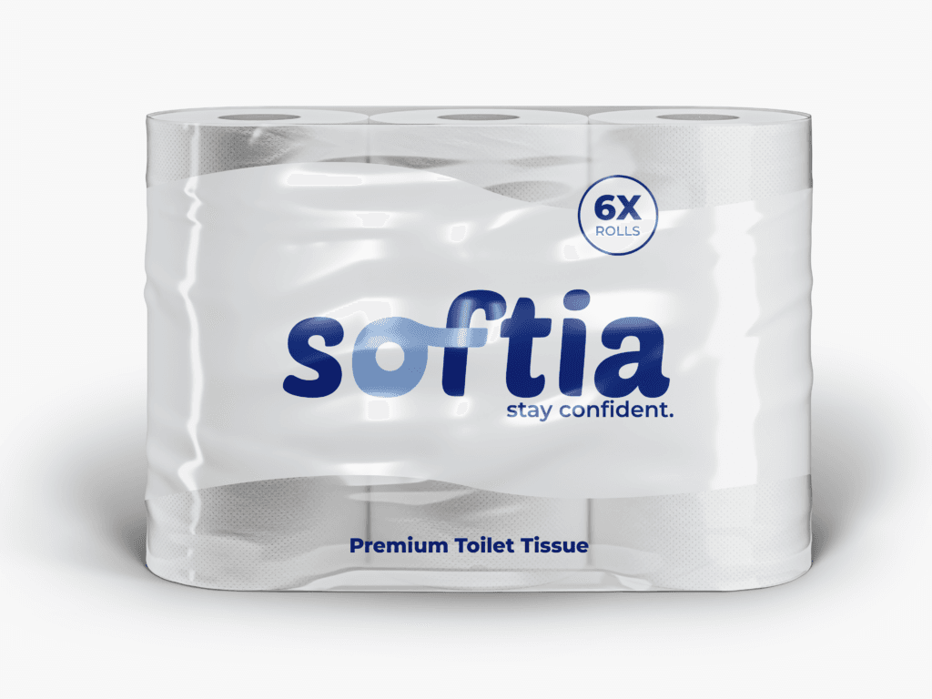 Softia: Engineering a Premium Brand Identity from the Ground Up 5 12 Toilet Rolls Mockup 6x